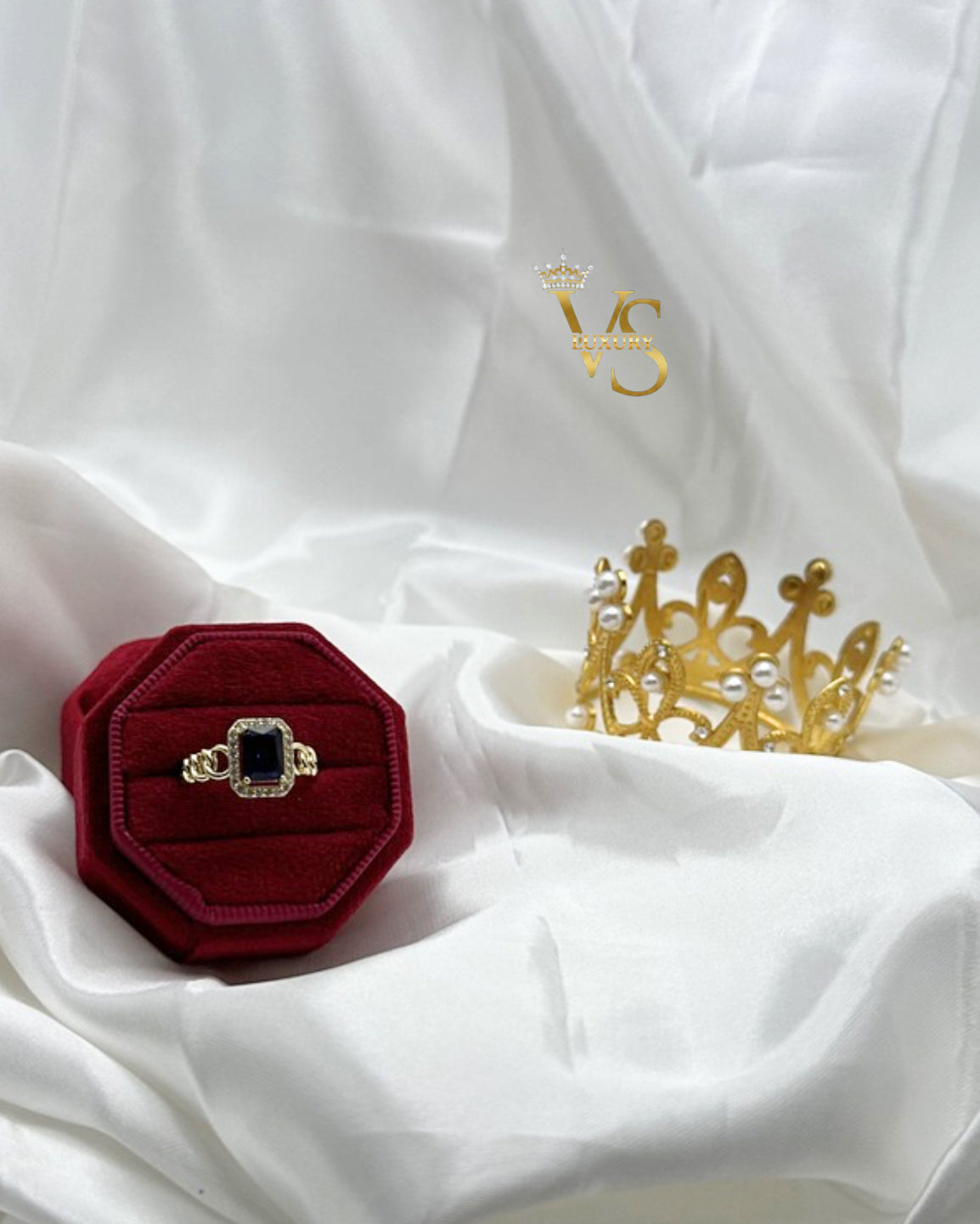 Valdes Luxury Gold Laminated 14K Blue Zirconia Statement Ring High Quality Daily Wear