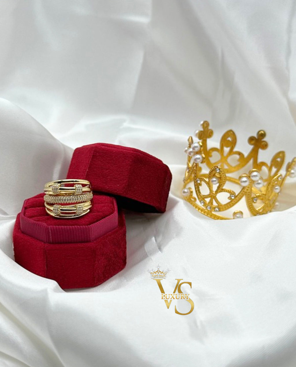 Valdes Luxury Gold Laminated 14K Multi Band Zirconia Ring High Quality Daily Wear