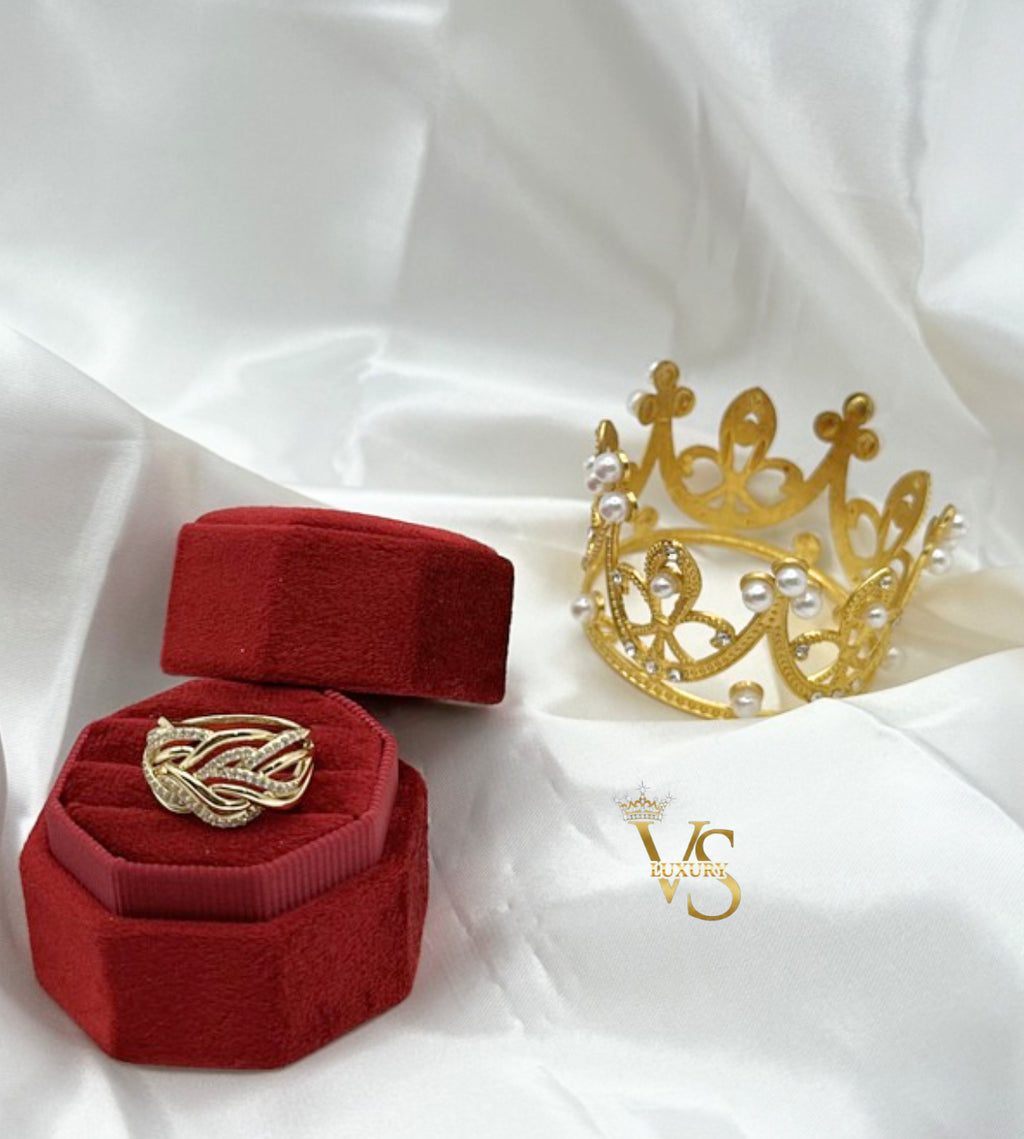 Valdes Luxury Gold Laminated 14K Intertwined Zirconia Ring High Quality Daily Wear