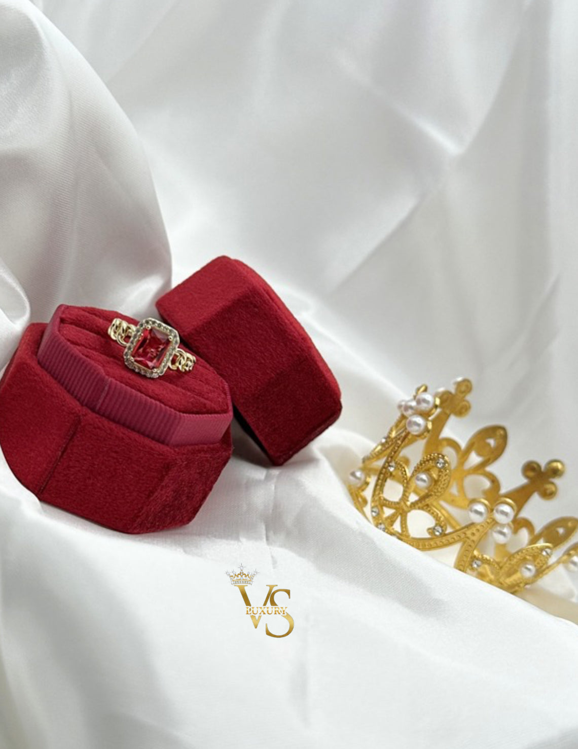 Valdes Luxury Gold Laminated 14K Red Zirconia Statement Ring High Quality Daily Wear