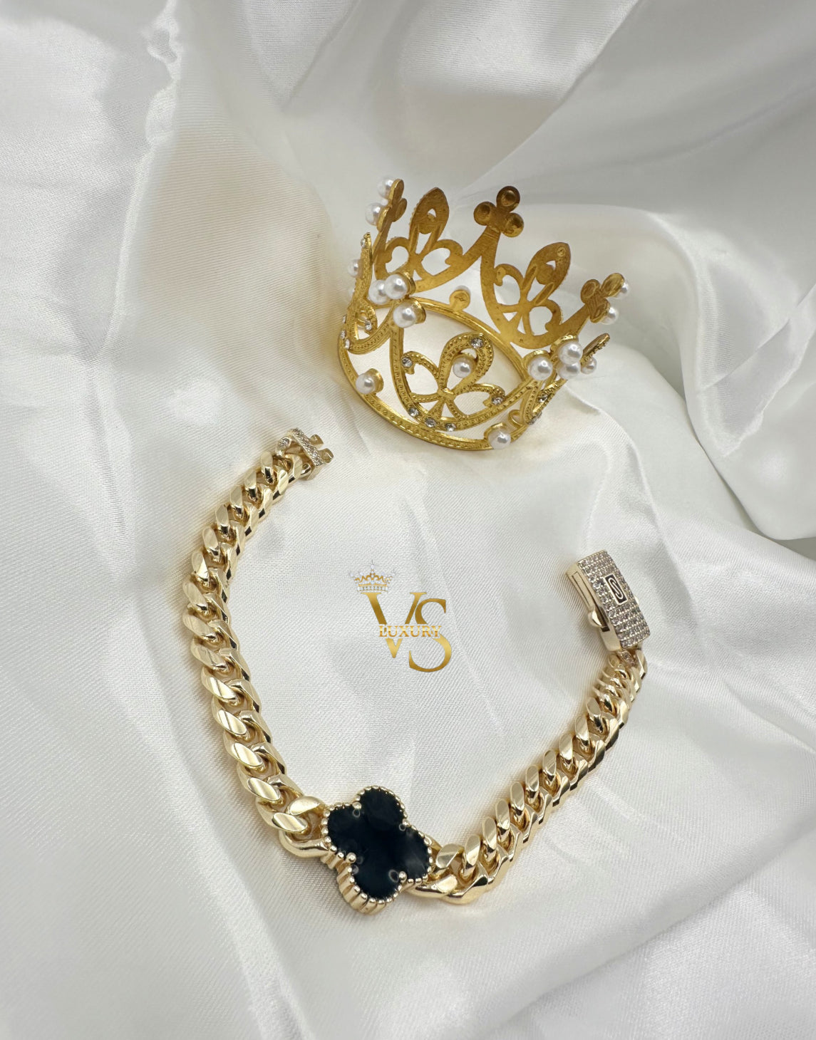 Valdes Luxury Black Flower Cuban Link Bracelet – 14K Gold Laminated Jewelry