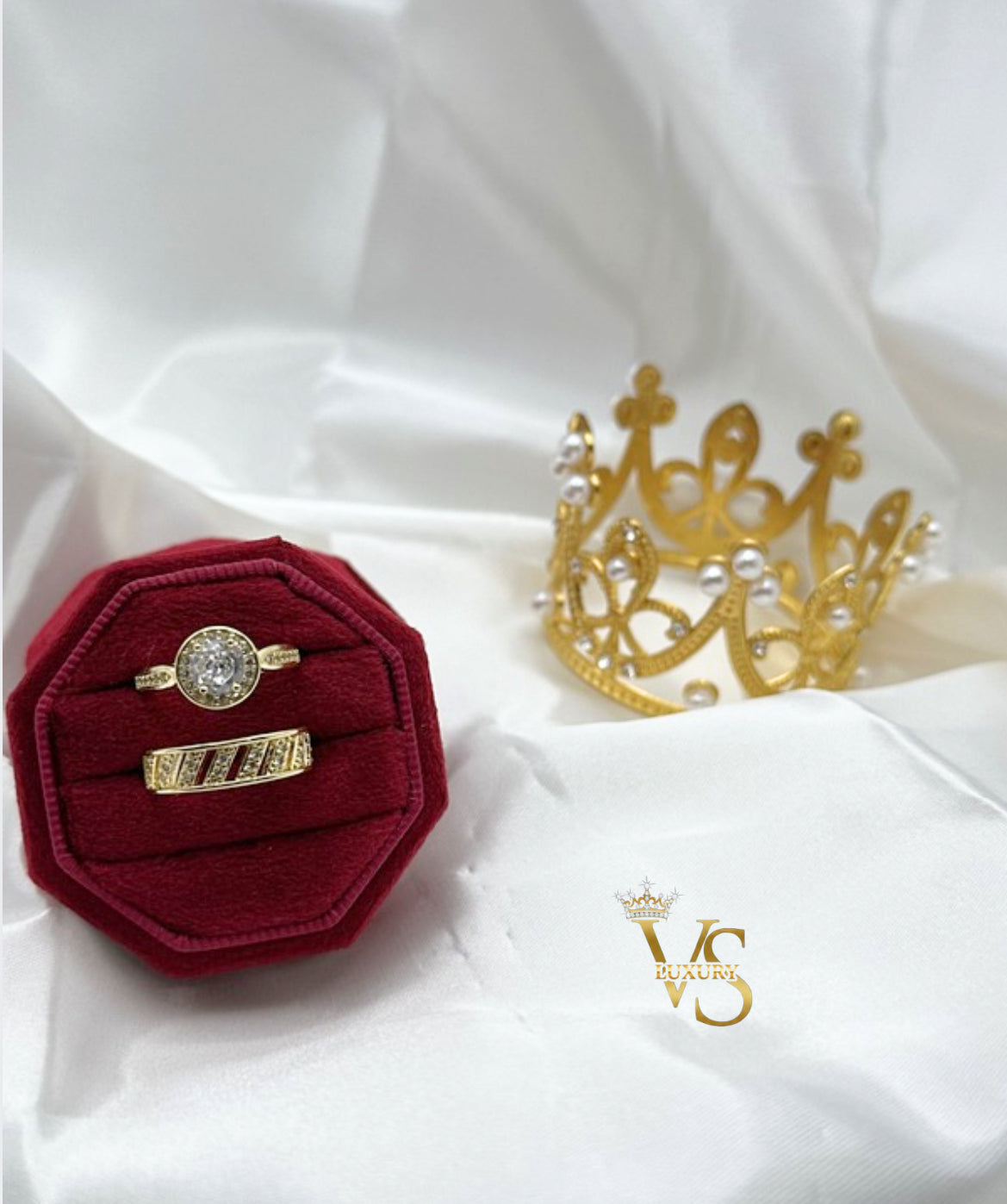 Valdes Luxury 14K Gold Plated Zirconia Engagement Ring Set – Elegant Bridal Set