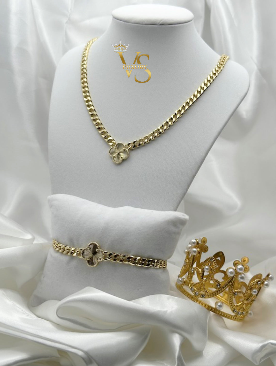Valdes Luxury Clover Chain & Bracelet Set – 14K Gold Plated, High Quality Everyday Jewelry