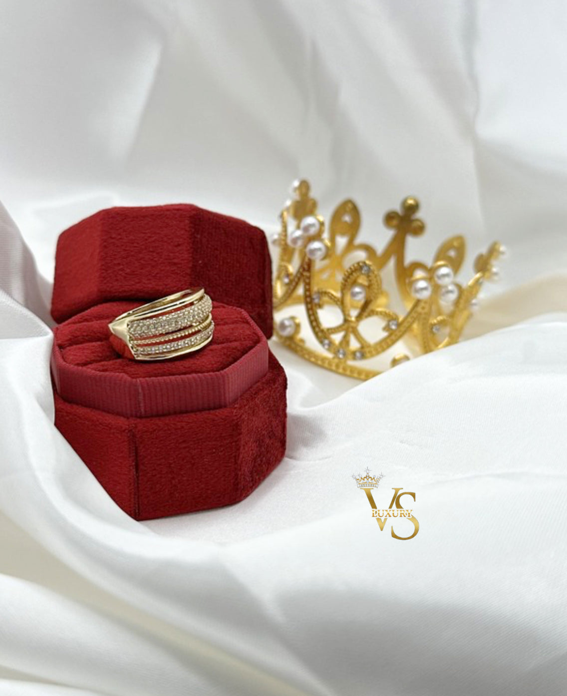 Valdes Luxury Gold Laminated 14K Multi Row Zirconia Band Ring High Quality Daily Wear