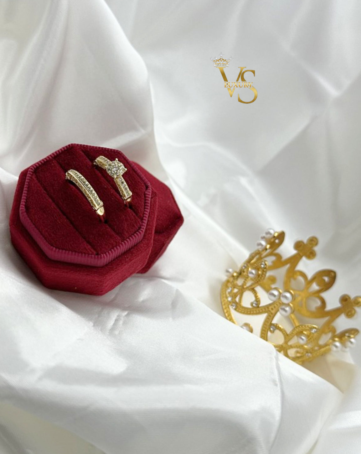 Valdes Luxury 14K Gold Plated Round Zirconia Engagement Ring Set – Elegant Bridal Set