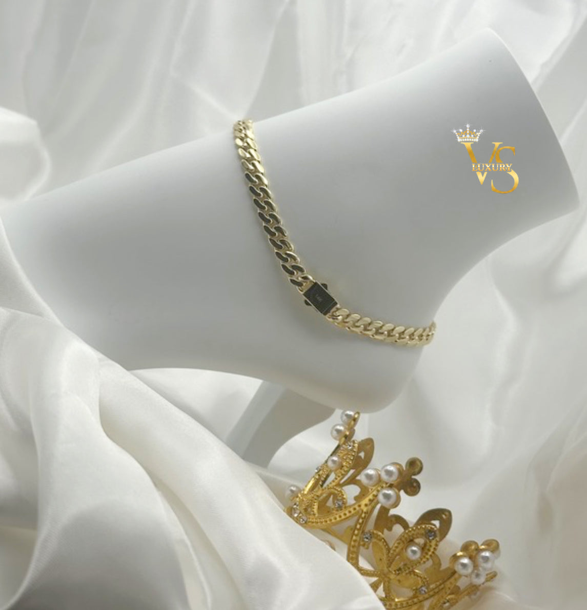 Valdes Luxury Cuban Link Monaco Clasp Anklet – Smooth Style 14K Gold Plated