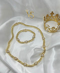 Valdes Luxury Cuban Link Necklace and Bracelet Set with Zirconia Heart Details 14K Gold Plated High Quality Everyday Jewelry