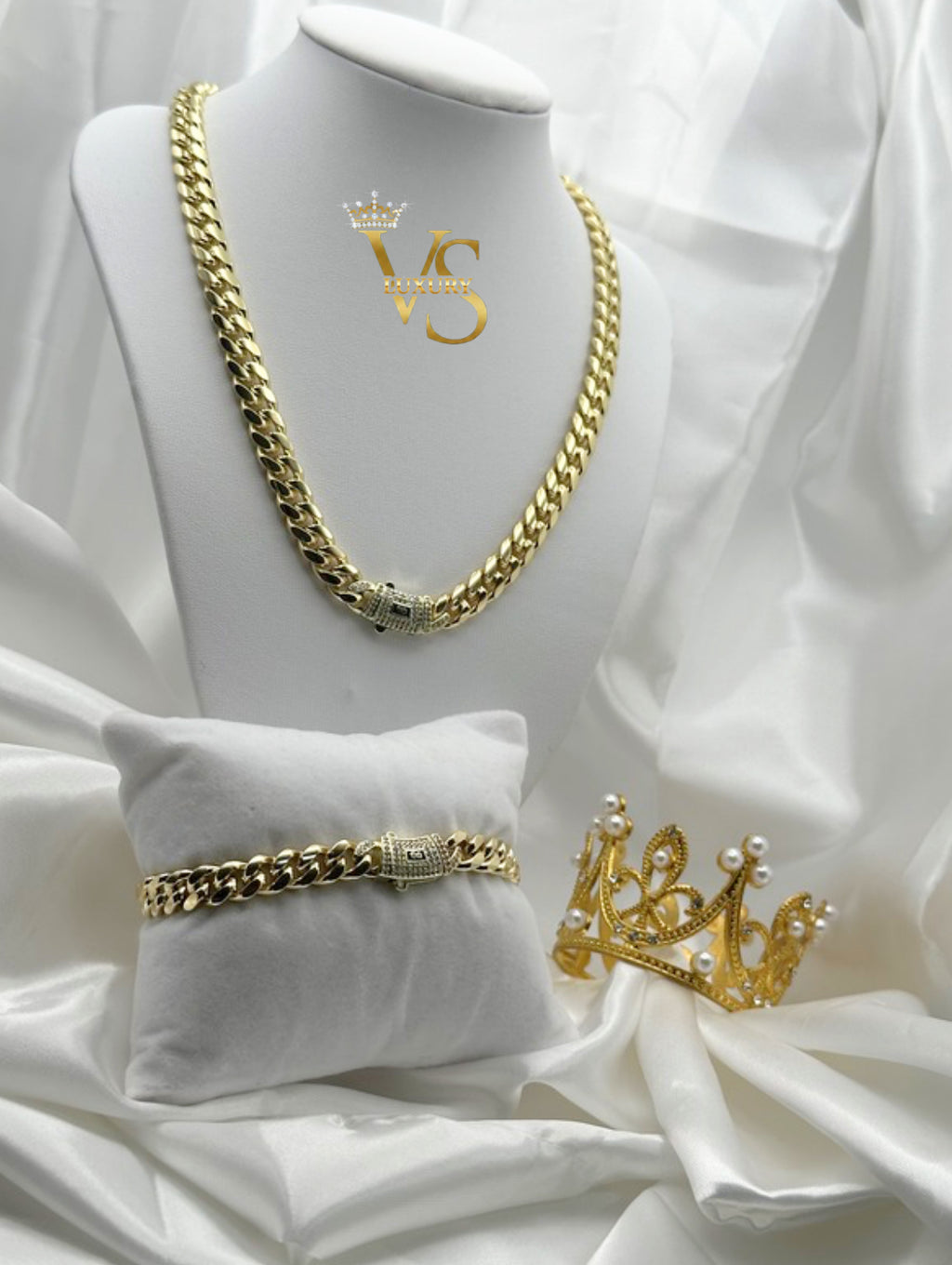 Valdes Luxury Monaco Cuban Link Chain & Bracelet Set – 14K Gold Plated, High Quality Everyday Jewelry