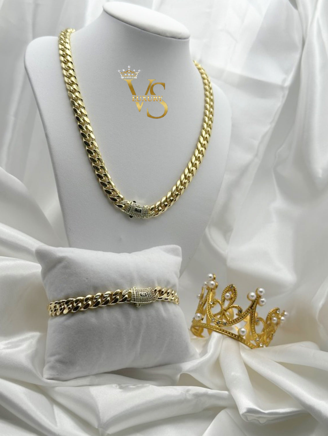 Valdes Luxury Monaco Cuban Link Chain & Bracelet Set – 14K Gold Plated, High Quality Everyday Jewelry