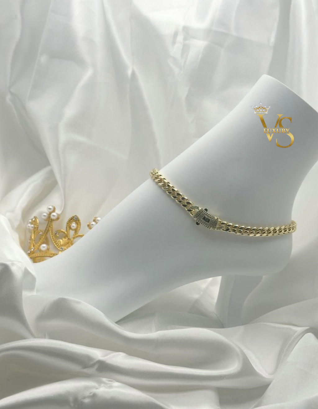 Valdes Luxury 14K Gold Plated Anklet with Zirconia Clasp High Quality Daily Wear Jewelr