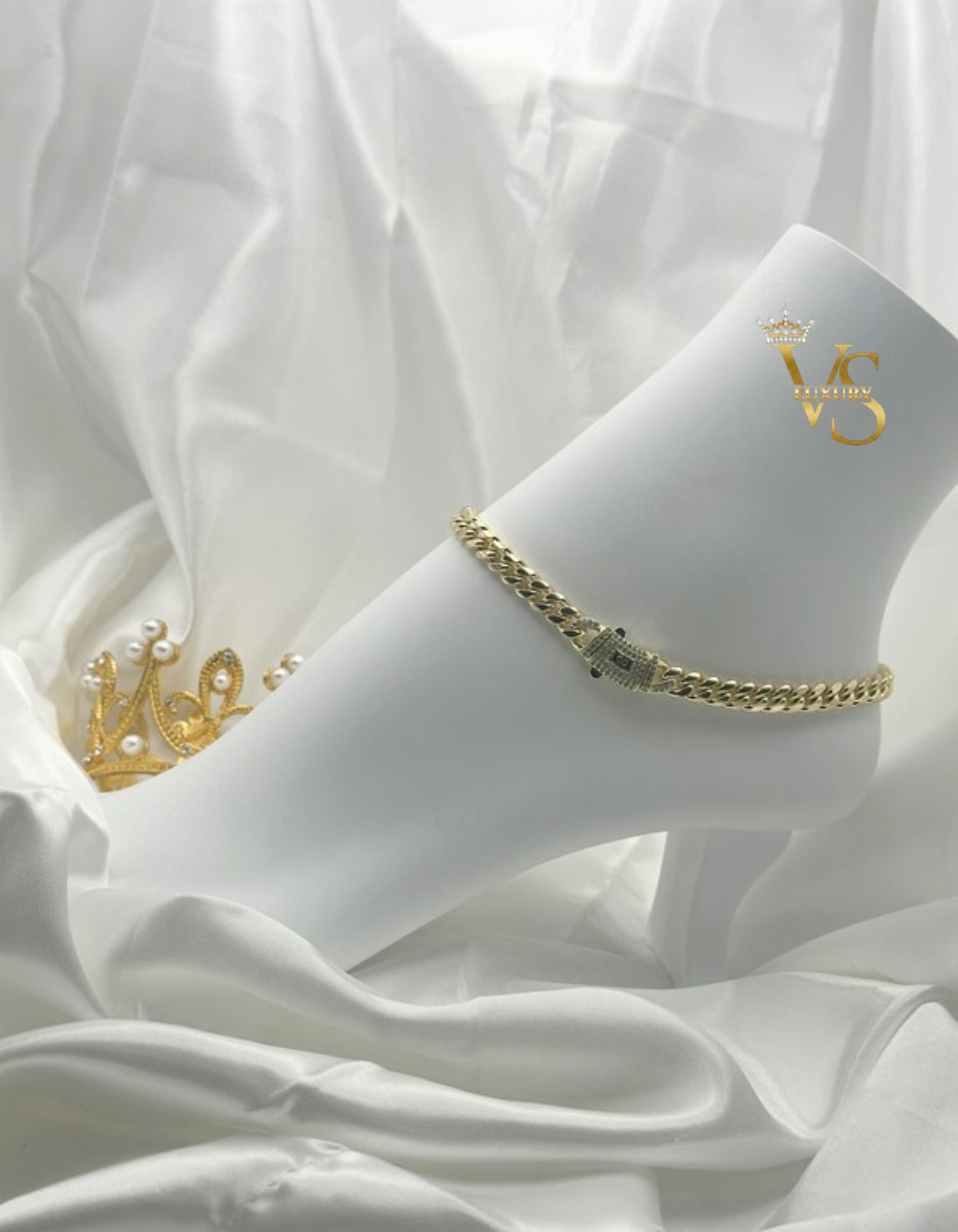 Valdes Luxury 14K Gold Plated Anklet with Zirconia Clasp High Quality Daily Wear Jewelr