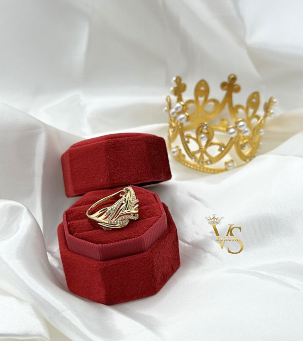 Valdes Luxury Gold Laminated 14K Intertwined Zirconia Ring High Quality Daily Wear