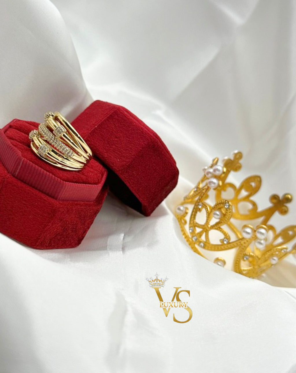 Valdes Luxury Gold Laminated 14K Multi Band Zirconia Ring High Quality Daily Wear