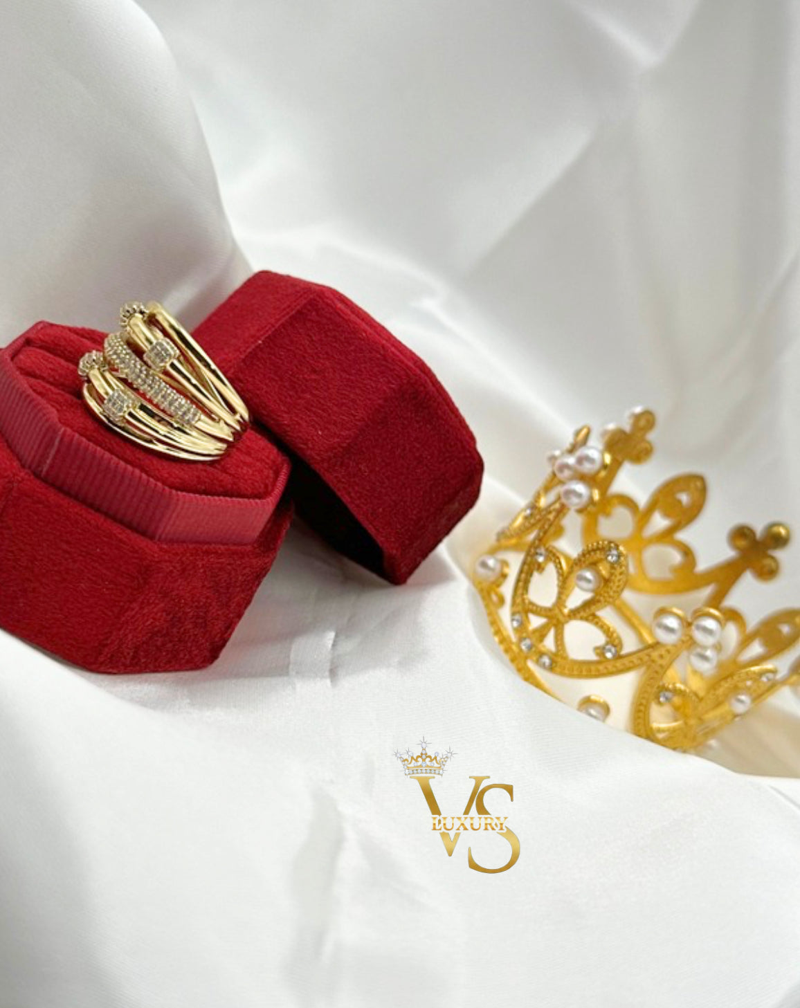 Valdes Luxury Gold Laminated 14K Multi Band Zirconia Ring High Quality Daily Wear