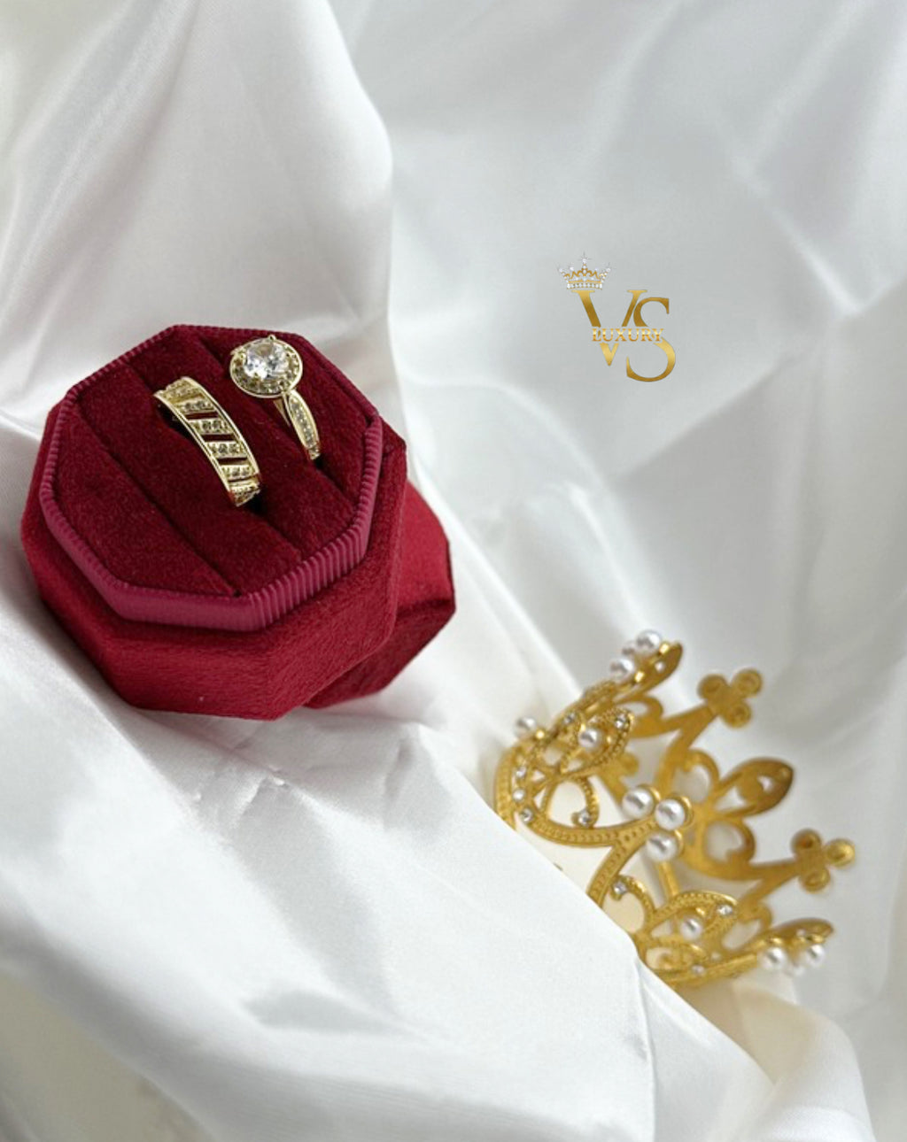 Valdes Luxury 14K Gold Plated Zirconia Engagement Ring Set – Elegant Bridal Set