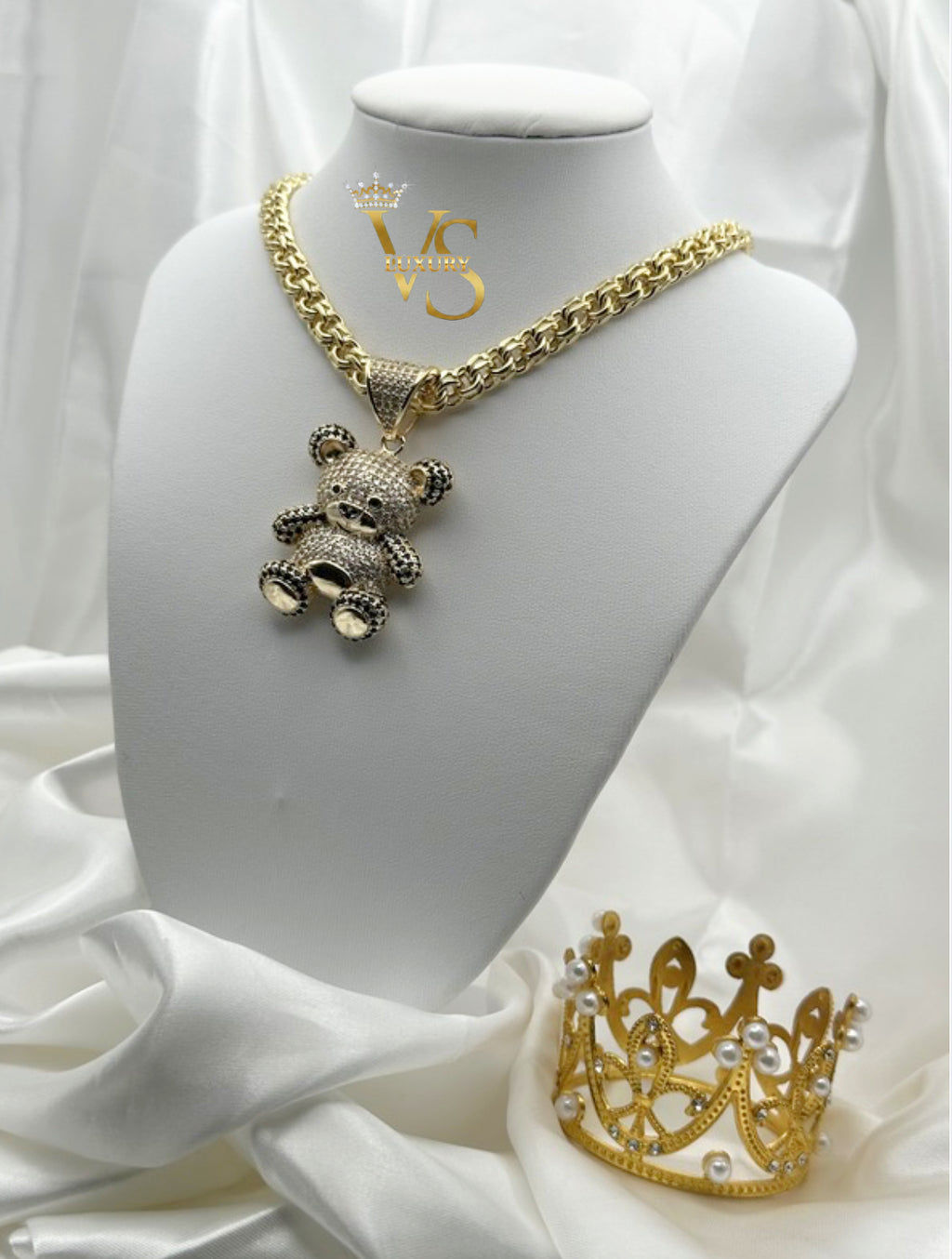 Valdes Luxury Teddy Bear Pendant Chain – 14K Gold Plated, High Quality Everyday Jewelry
