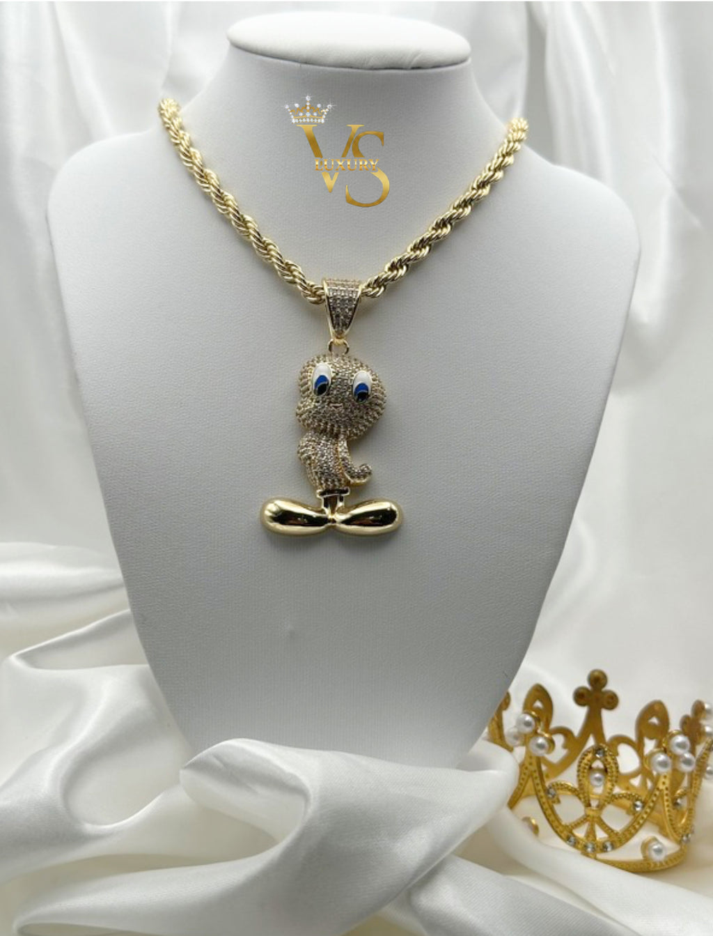 Valdes Luxury Cartoon Character Statement Pendant Chain – 14K Gold Plated, High Quality Everyday Jewelry