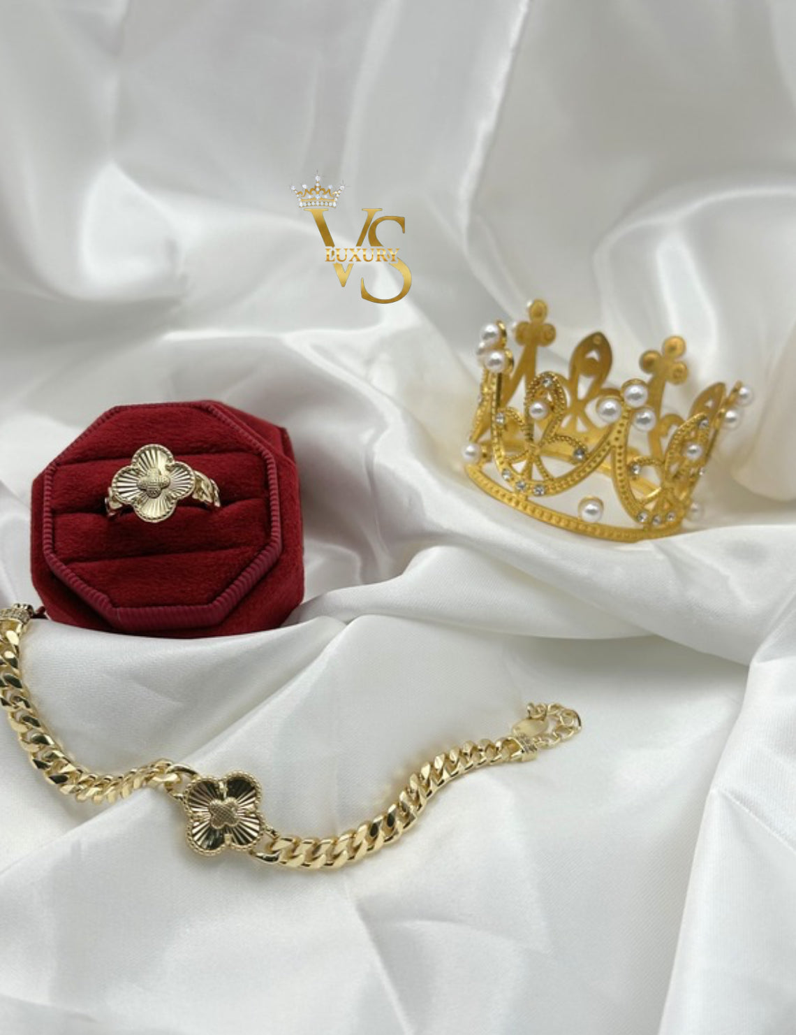 Valdes Luxury Floral Bracelet & Ring Set – 14K Gold Plated