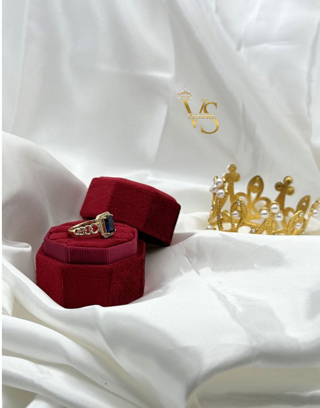 Valdes Luxury Gold Laminated 14K Blue Zirconia Statement Ring High Quality Daily Wear