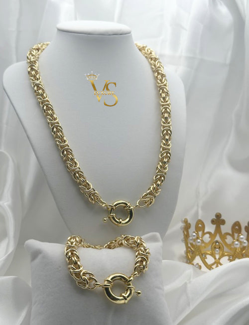 Valdes Luxury 14K Gold Plated Chain and Bracelet Set Interlocking Design High Quality Jewelry