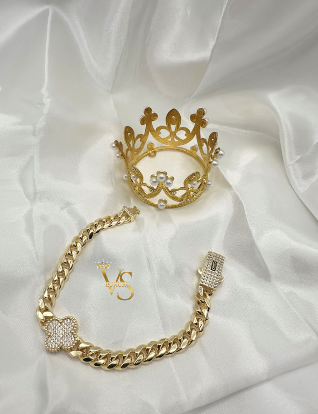 Valdes Luxury Gold Flower Cuban Link Bracelet – 14K Gold Laminated Jewelry