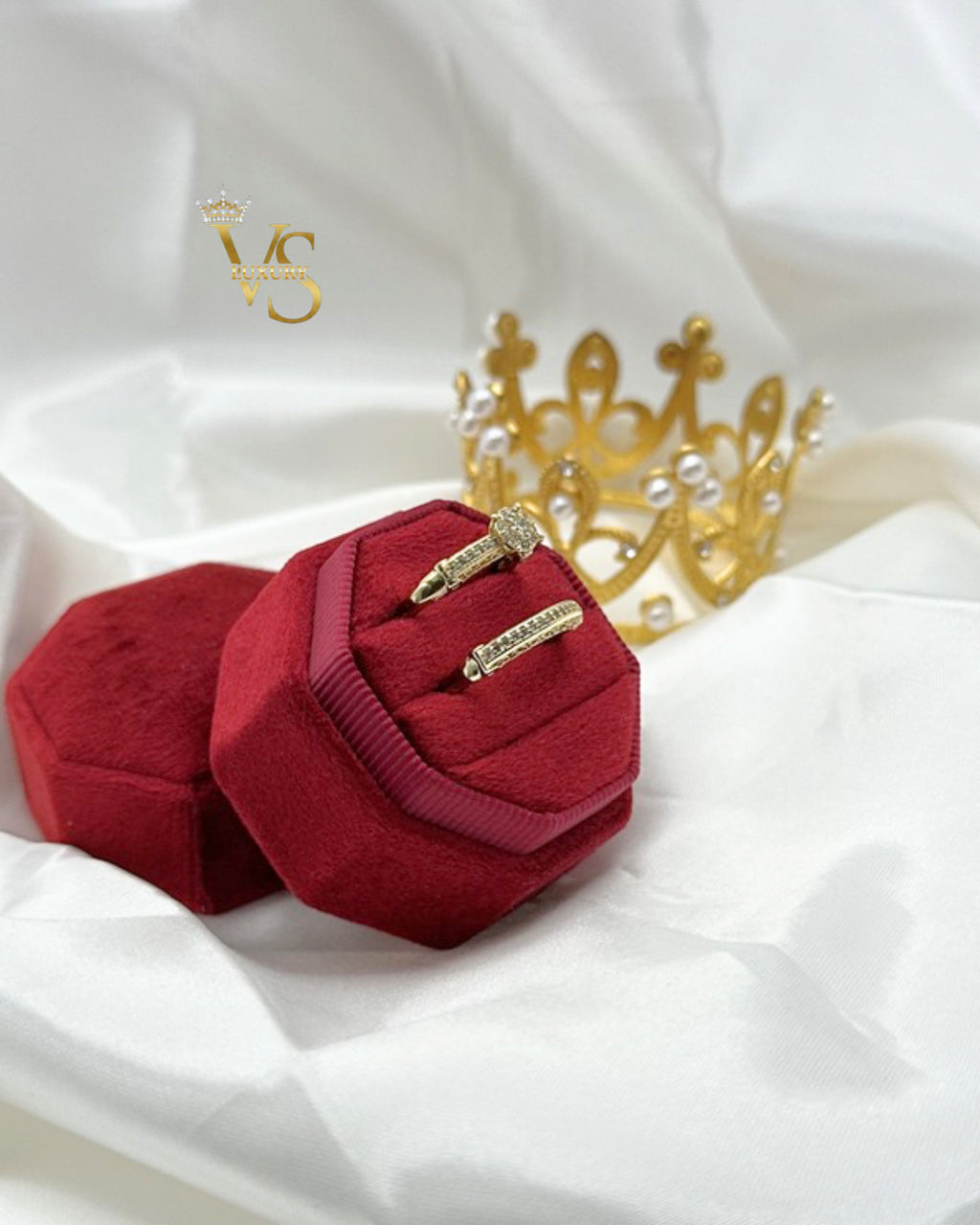 Valdes Luxury 14K Gold Plated Round Zirconia Engagement Ring Set – Elegant Bridal Set