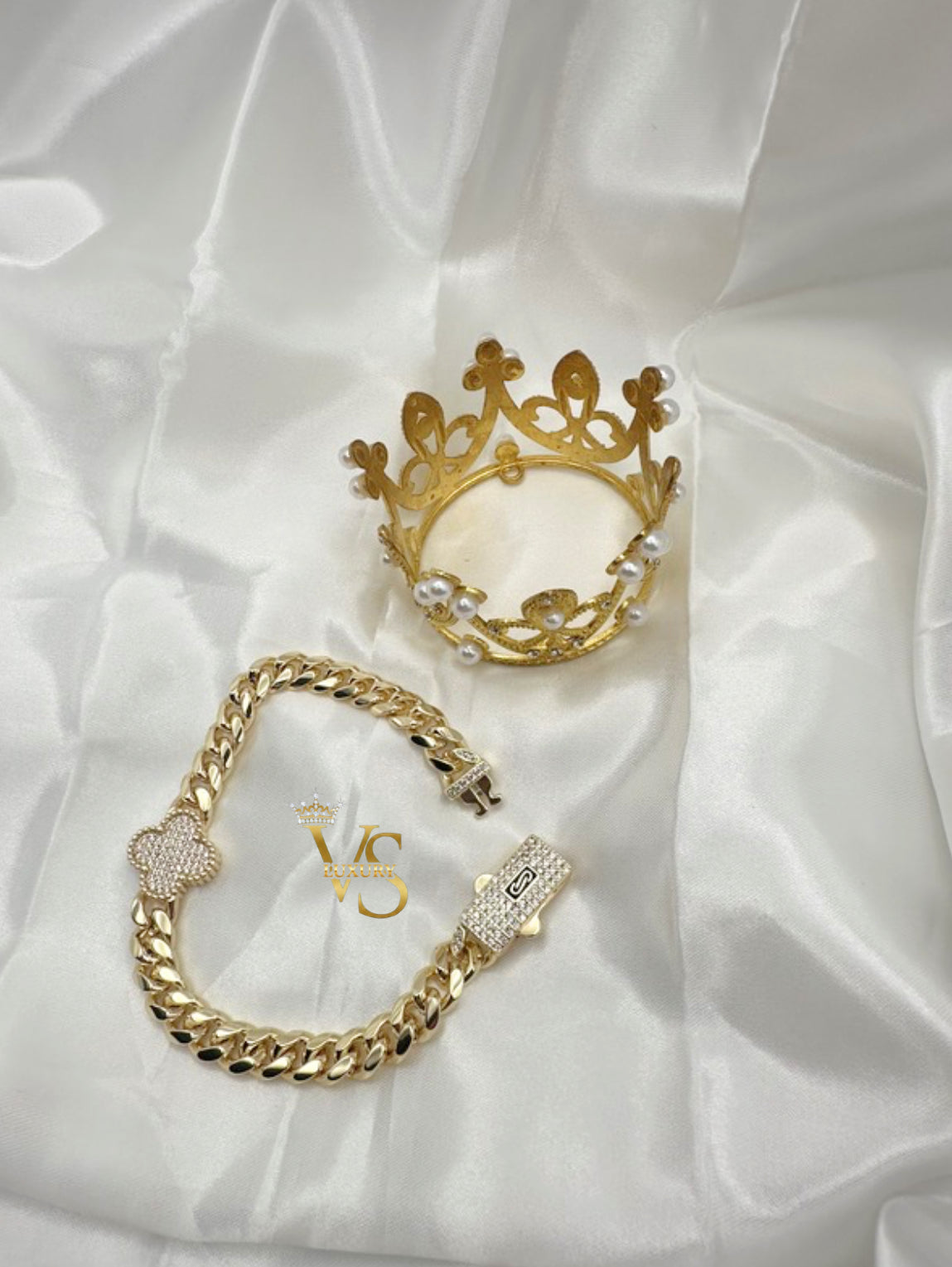 Valdes Luxury Gold Flower Cuban Link Bracelet – 14K Gold Laminated Jewelry