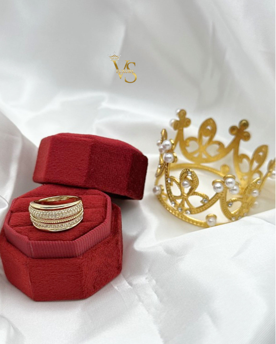 Valdes Luxury Gold Laminated 14K Multi Row Zirconia Band Ring High Quality Daily Wear
