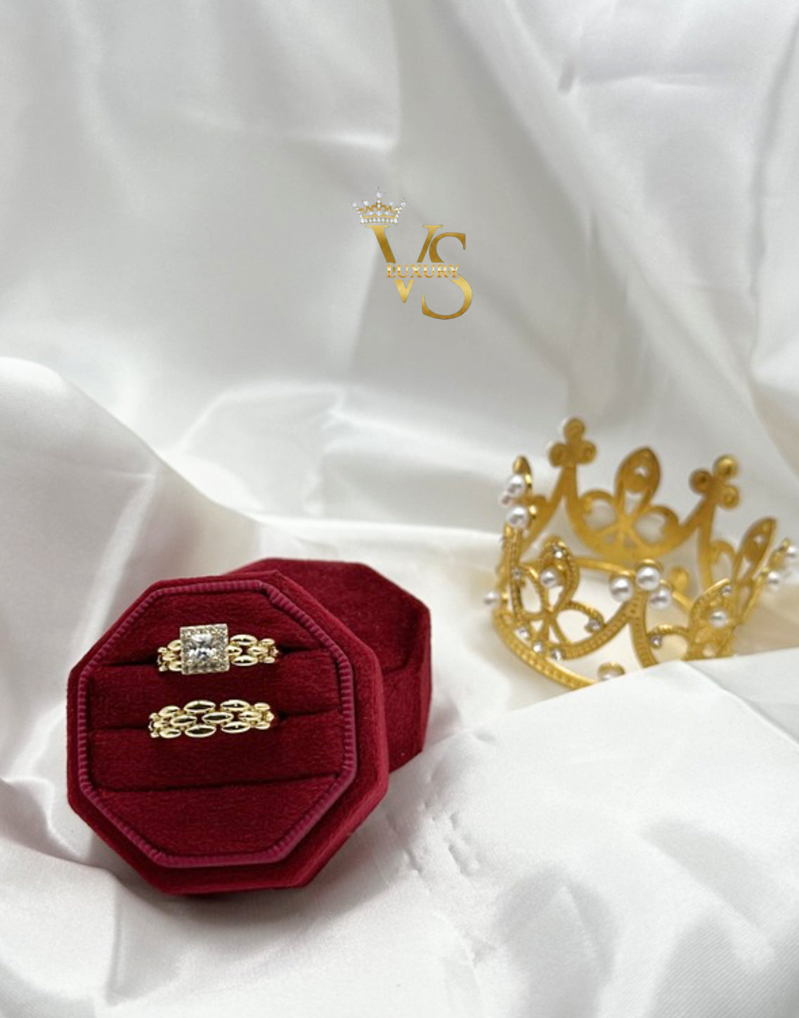 Valdes Luxury 14K Gold Plated Square Zirconia Engagement Ring Set – Elegant Bridal Set
