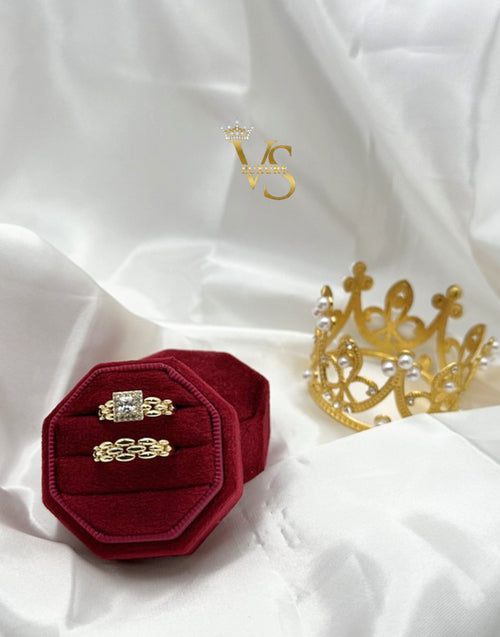 Valdes Luxury 14K Gold Plated Square Zirconia Engagement Ring Set – Elegant Bridal Set