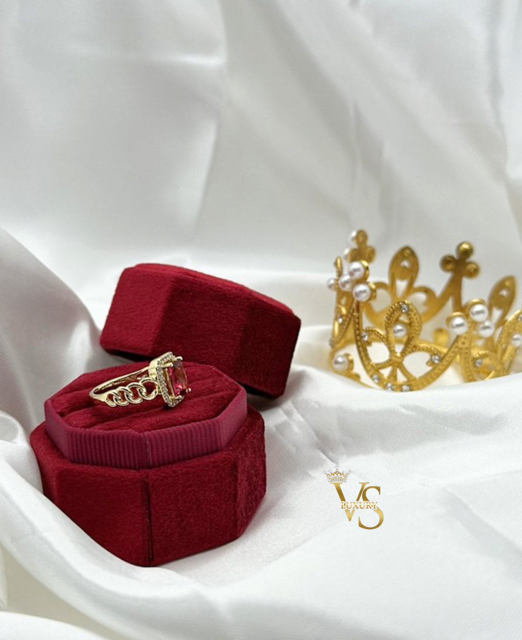 Valdes Luxury Gold Laminated 14K Red Zirconia Statement Ring High Quality Daily Wear