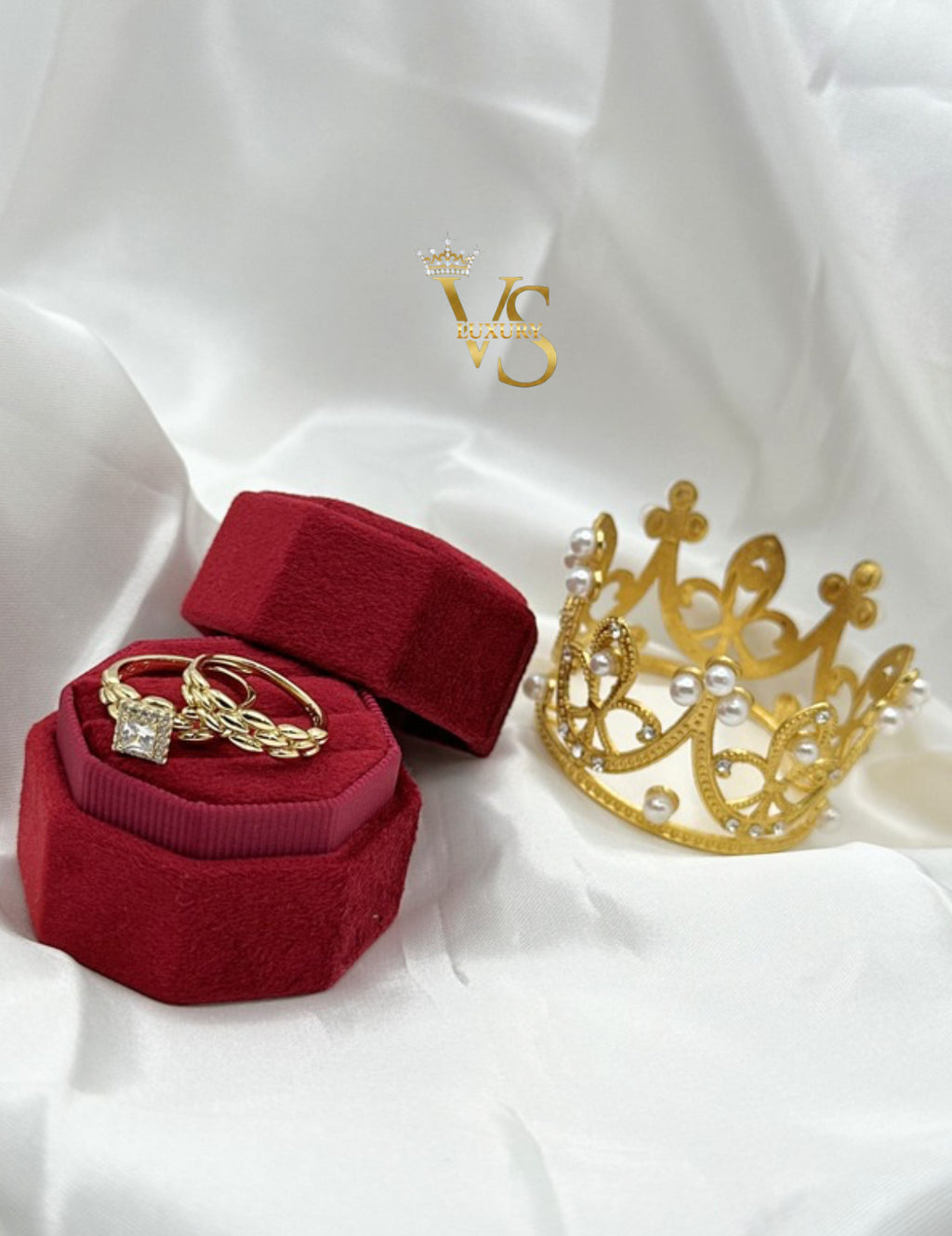 Valdes Luxury 14K Gold Plated Square Zirconia Engagement Ring Set – Elegant Bridal Set