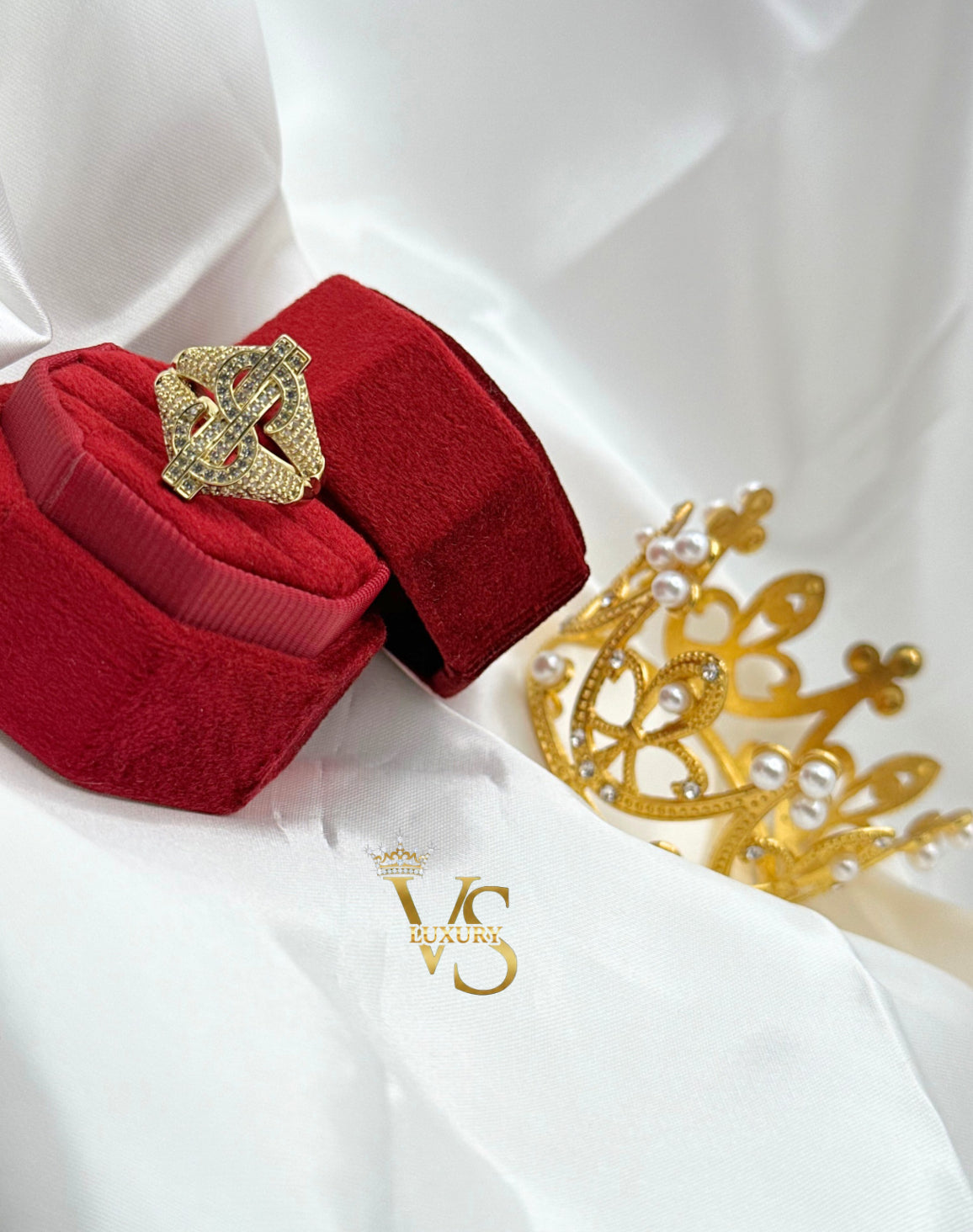 Valdes Luxury Gold Laminated 14K Dollar Sign Zirconia Ring High Quality Daily Wear