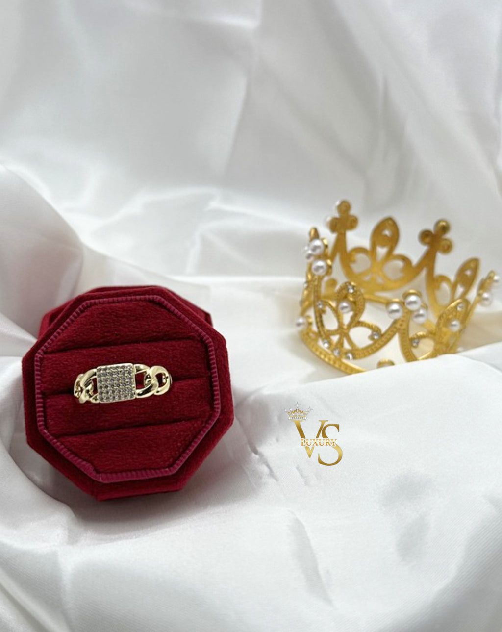Valdes Luxury Gold Laminated 14K Chain Style Zirconia Ring High Quality Daily Wear