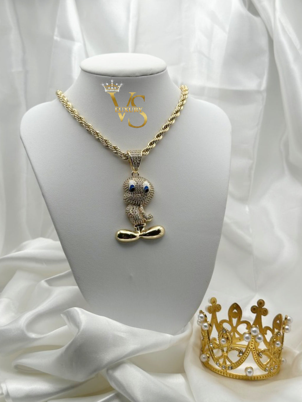 Valdes Luxury Cartoon Character Statement Pendant Chain – 14K Gold Plated, High Quality Everyday Jewelry