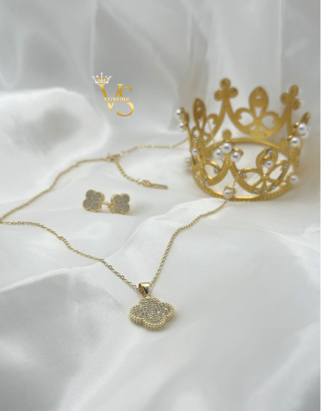 Valdes Luxury Flower Jewelry Set – 14K Gold Plated Laminated Necklace and Earrings with Zirconia