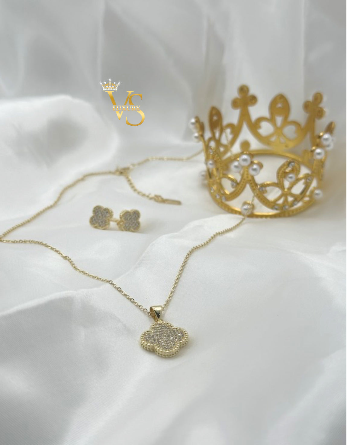 Valdes Luxury Flower Jewelry Set – 14K Gold Plated Laminated Necklace and Earrings with Zirconia