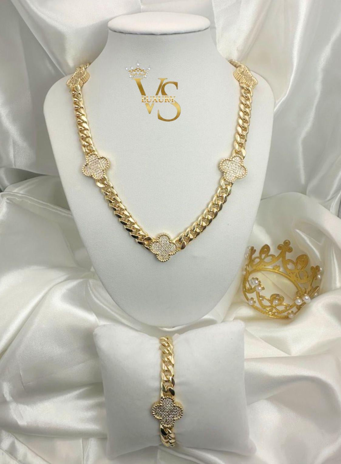 Valdes Luxury Monaco Floral Set – 14K Gold Plated Necklace & Bracelet