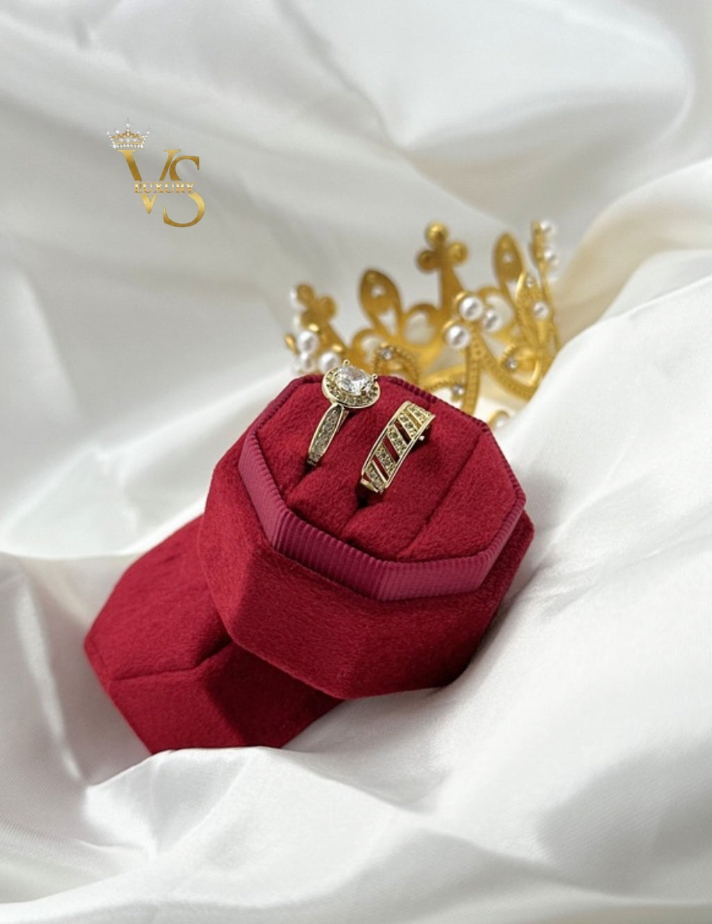 Valdes Luxury 14K Gold Plated Zirconia Engagement Ring Set – Elegant Bridal Set