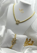 Valdes Luxury Cuban Link Necklace and Bracelet Set with Zirconia Bear Design 14K Gold Plated High Quality Everyday Jewelry 6MM