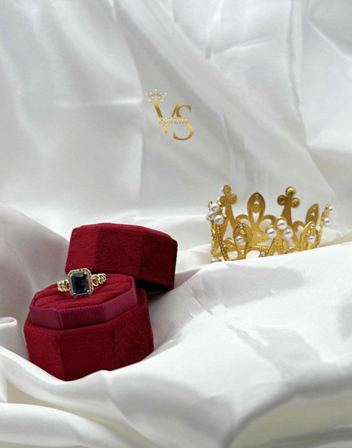 Valdes Luxury Gold Laminated 14K Blue Zirconia Statement Ring High Quality Daily Wear