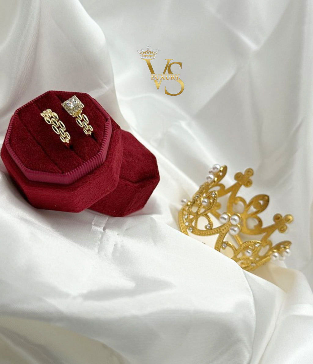 Valdes Luxury 14K Gold Plated Square Zirconia Engagement Ring Set – Elegant Bridal Set