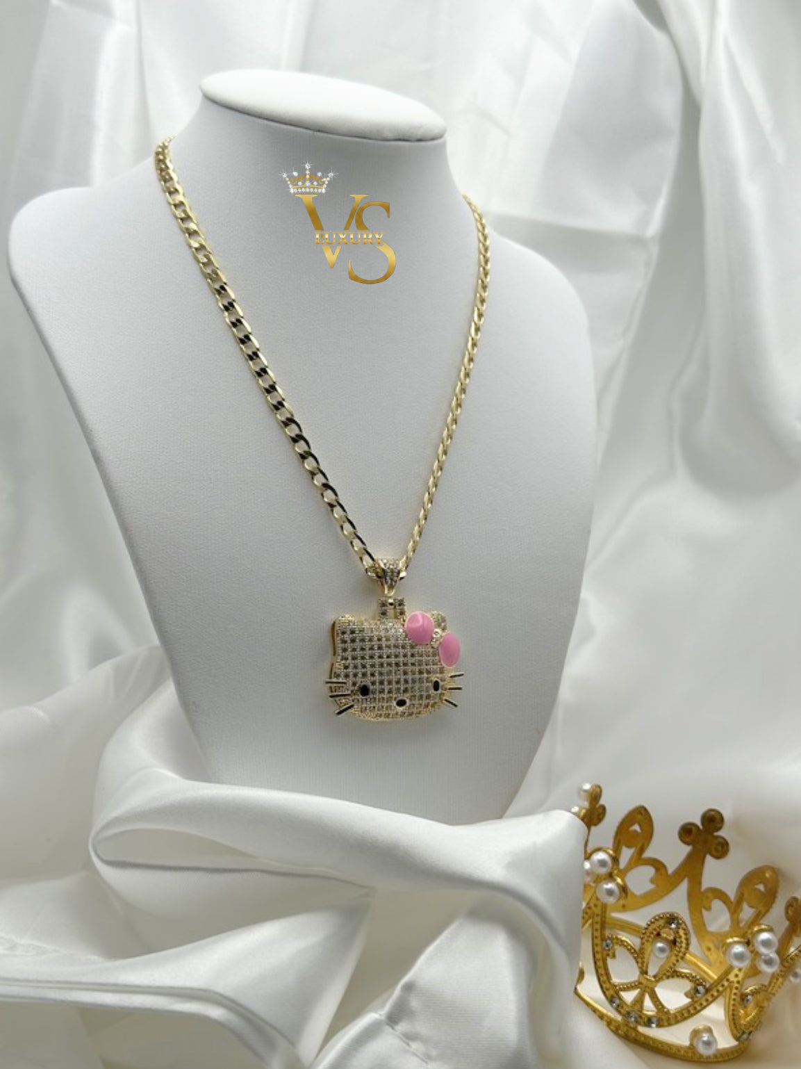 Valdes Luxury Cute Cat Pink Bow Pendant Chain – 14K Gold Plated, High Quality Everyday Jewelry