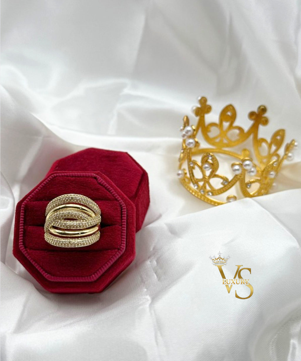 Valdes Luxury Gold Plated 14K Multi Band Zirconia Ring – Elegant Daily Wear Statement Ring