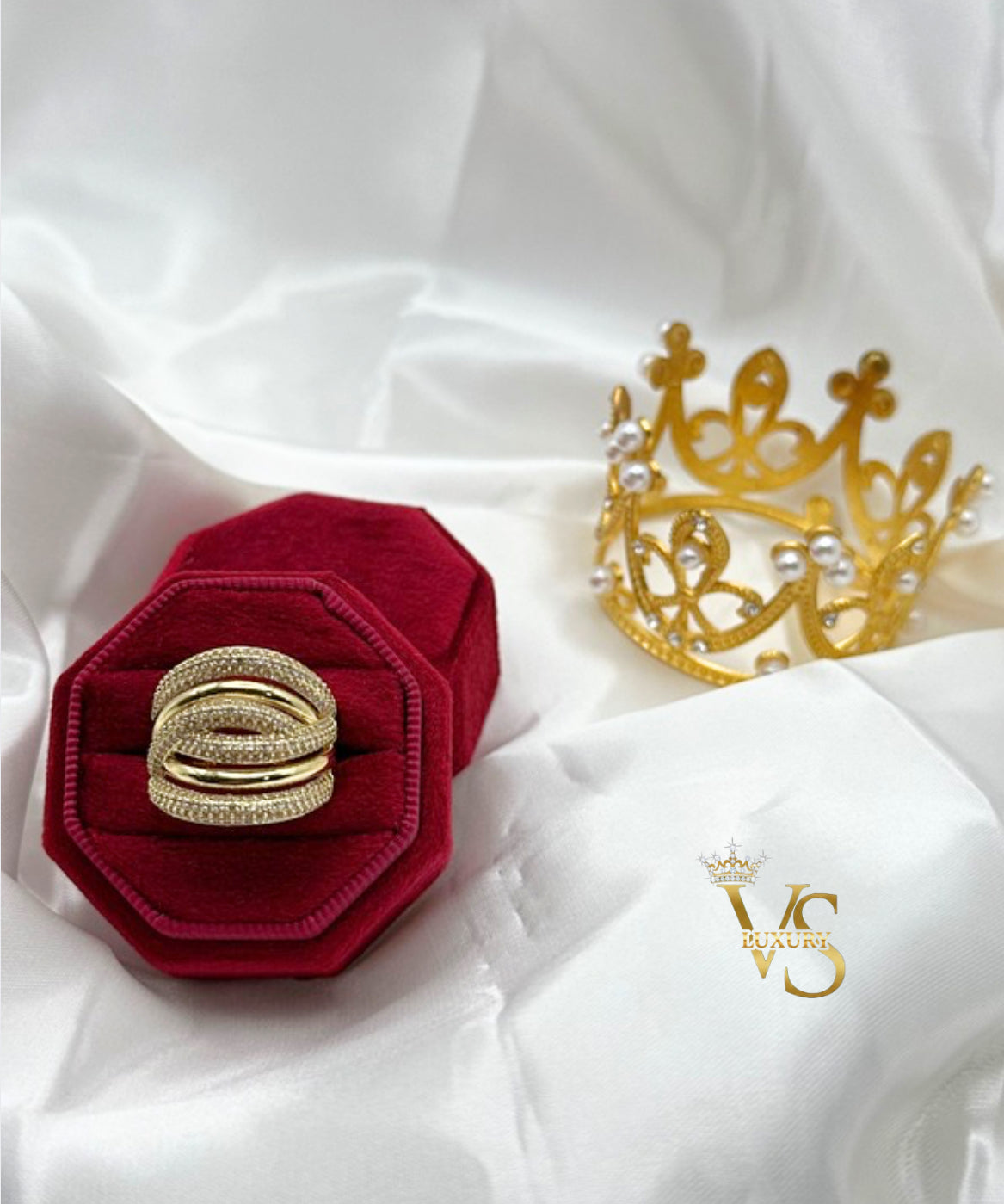 Valdes Luxury Gold Plated 14K Multi Band Zirconia Ring – Elegant Daily Wear Statement Ring