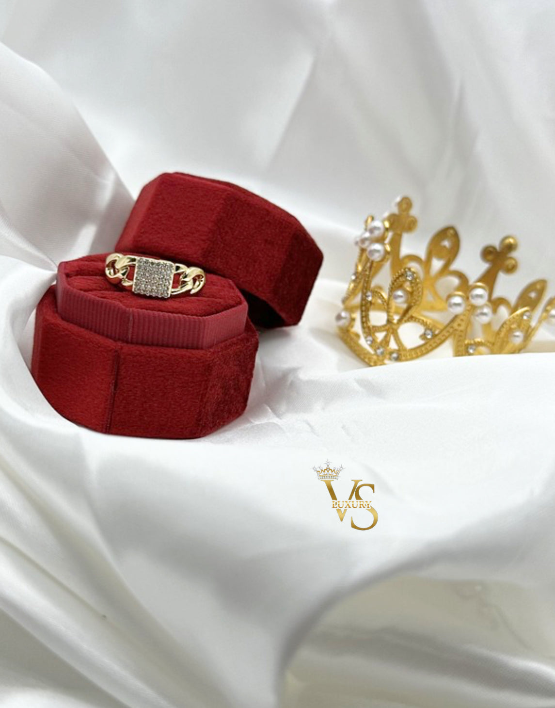 Valdes Luxury Gold Laminated 14K Chain Style Zirconia Ring High Quality Daily Wear