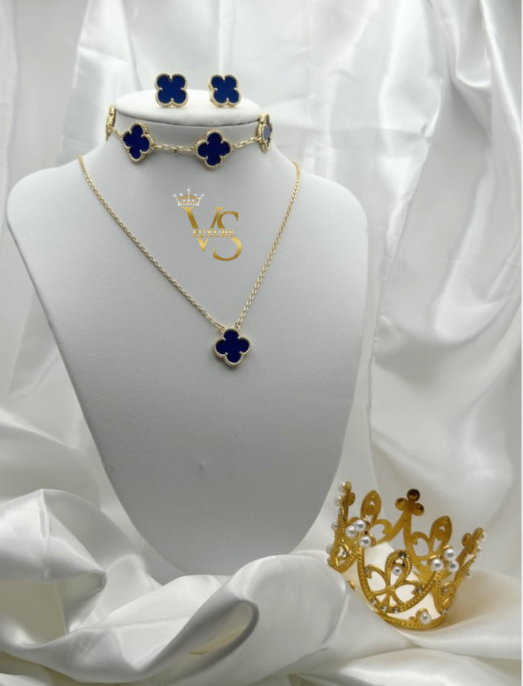 Valdes Luxury Blue Flower Jewelry Set – 14K Gold Laminated