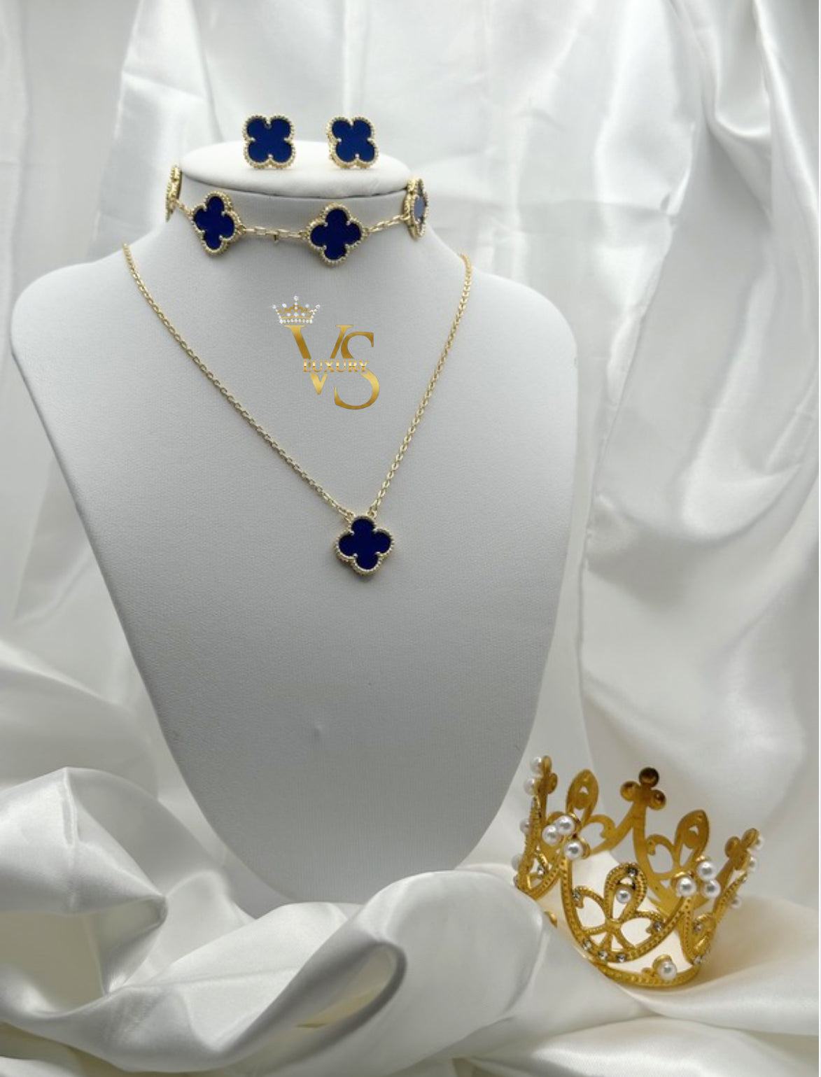 Valdes Luxury Blue Flower Jewelry Set – 14K Gold Laminated