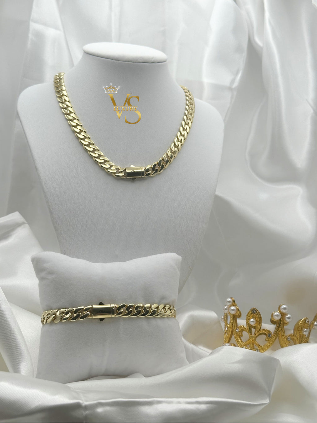 Valdes Luxury Cuban Link Monaco Clasp Set – Smooth Style 14K Gold Plated