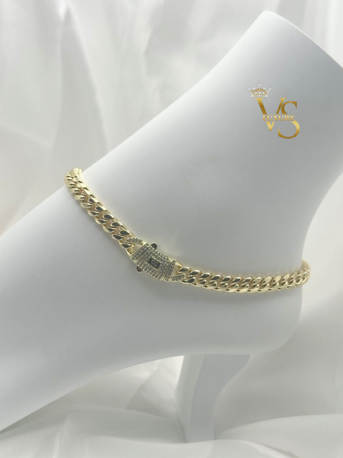 Valdes Luxury 14K Gold Plated Anklet with Zirconia Clasp High Quality Daily Wear Jewelr